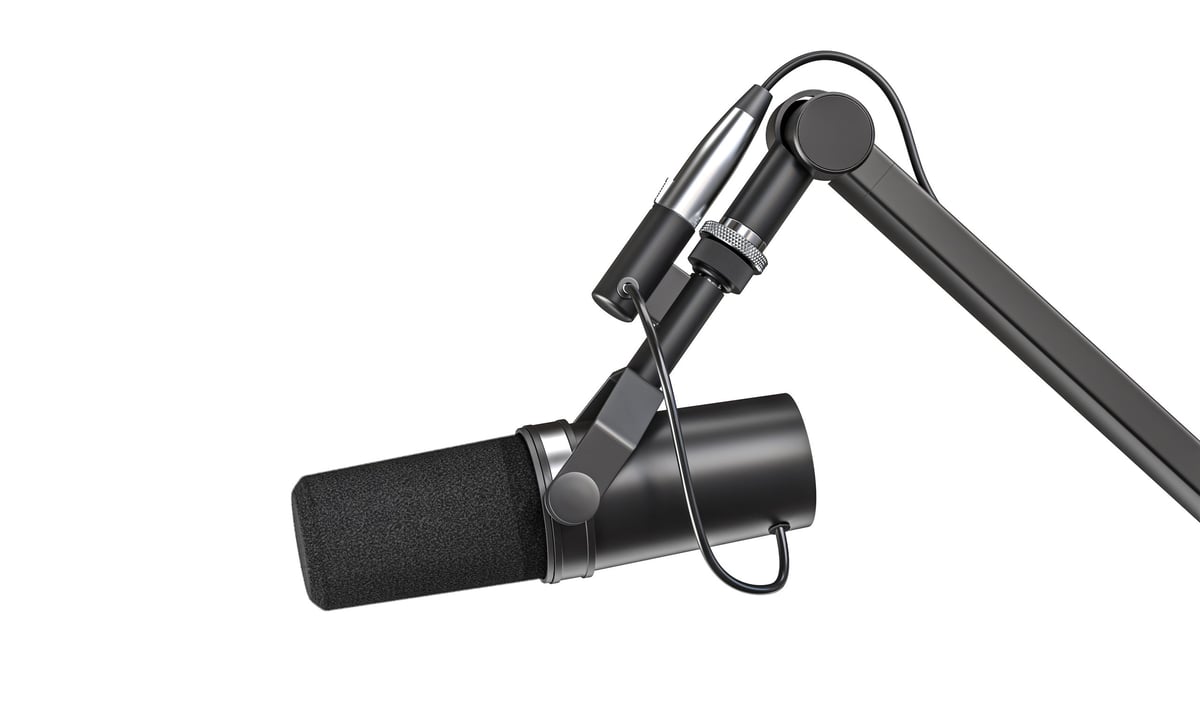 Professional podcast studio with microphone